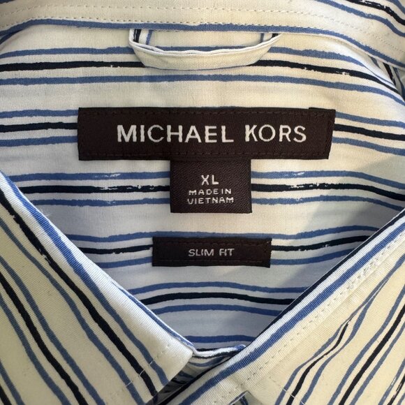Michael Kors Mens Slim Fit XL Blue & White Striped Button-Down Shirt - Picture 4 of 9